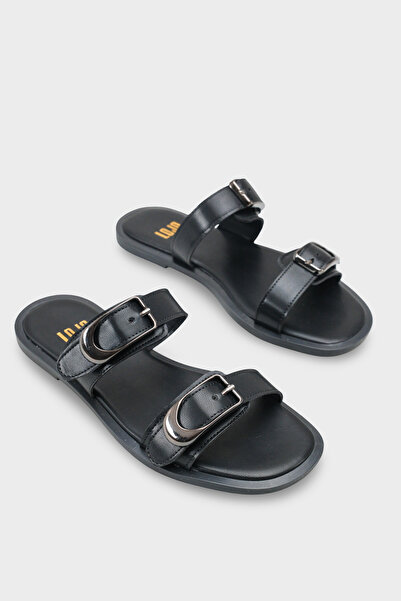 LOJO Women's Double Band Buckled Daily Slipper Nikola Black