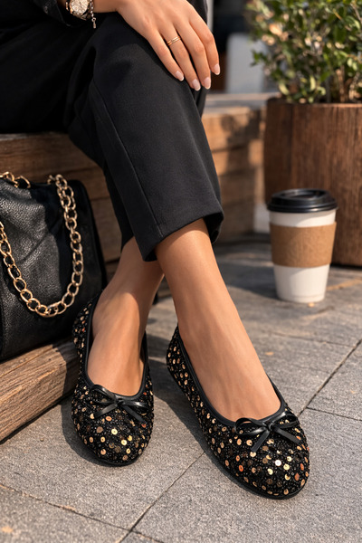 TRODONS Pullu Simli Payetli Fiyonk Toka Detaylı Kadın Şık Zarif Günlük Babet