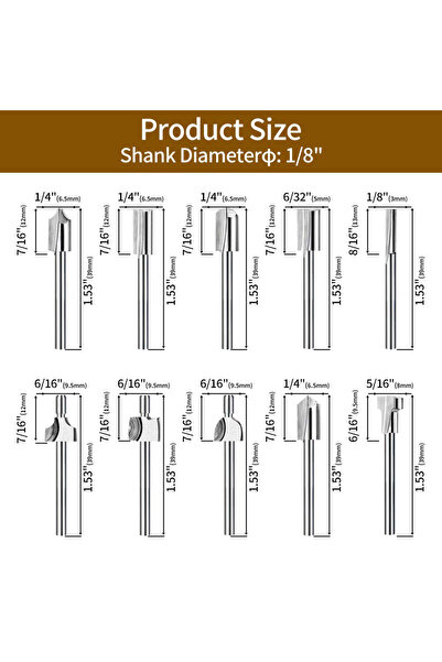 Choice Dark Grey 10Pcs HSS Router Carbide Engraving Bits & 10Pcs Router Bit w...