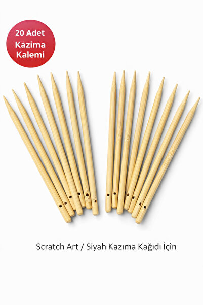 Minopi 20'li Ahşap Siyah Kazıma Kağıdı Kalemi Scratch Art Kağıt Kazıma Çubuğu