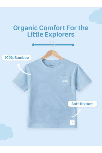 luay 100% Bamboo-Based Ultra-Soft Fabric Blue T-Shirt for Boys Short Sleeve Casual Wear for Kids