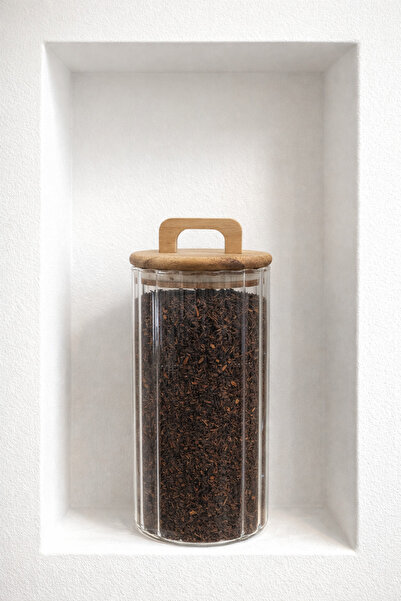 LEONEV مخطط برطمان من زجاج البوروسيليكات بغطاء أكاسيا سعة 1250 مل