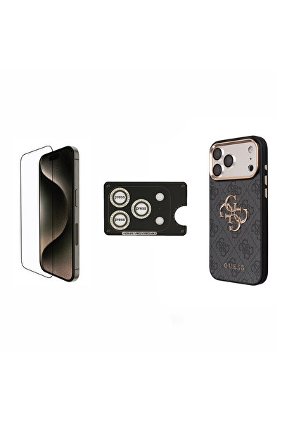 Guess iPhone 17 Pro Licensed Large 4g and Text Logo Case + Screen + Lens Prot...