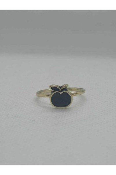 sarıyer silver Apple Figured Steel Children's Ring with Enamel Inlay, Yellow Gold Color Plated, Adjustable Size