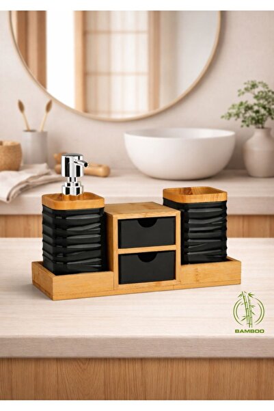 Store HGY Home Οργανωτής Μπάνιου 2 τεμαχίων με Λεπτομέρειες από Μπαμπού και Μ...