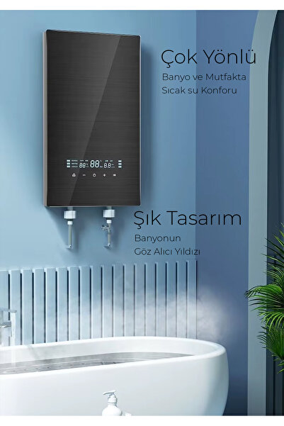ROBO Merkezi Sistem Dijital Akıllı Şofben Büyük Boy Siyah 12500W Banyo ve Mut...