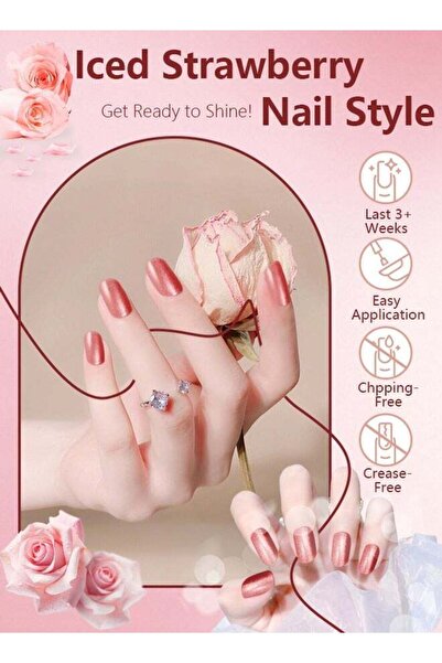 Arabest 10-Piece Crystal Cat Eye Press-on Nails Kit, Short Square Round Fake ...