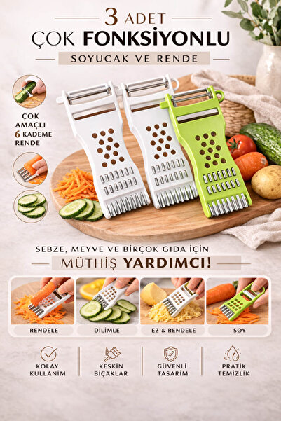 Anadolu Saray 3 Pcs 6-Function Peeler Grater Julienne Slicer Vegetable Fruit ...