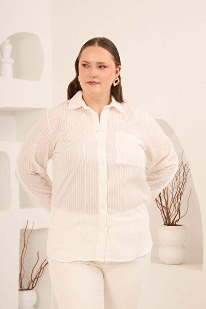 RMG Prugasto Košulja velike veličine, boja krem