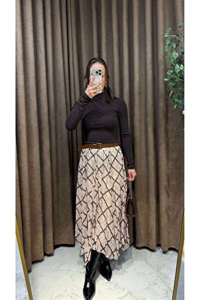 Maysa Cream Brown Transitional Asymmetric Cut Skirt