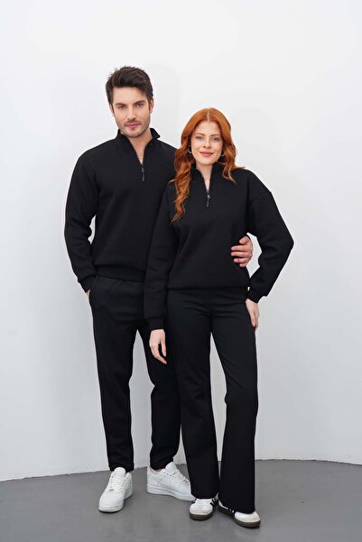 Merci Sevgili Kombin 4 ‘lü Kadın&Erkek Siyah Sweatshirt Pantolon Alt-Üst Takım