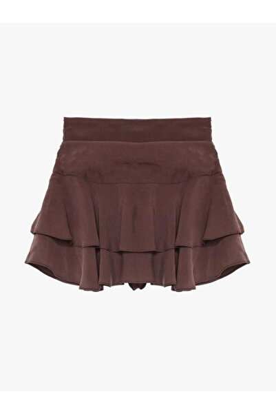 Kokoşum Butik 01363 تنورة صغيرة متعددة الطبقات باللون البني