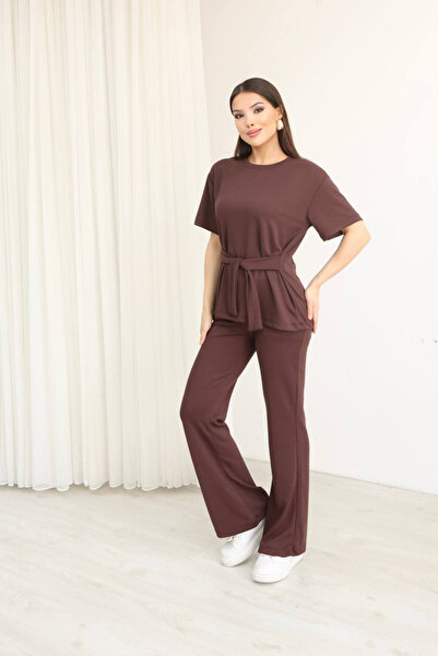 mielva Set din modal piese din material textil maro pentru femei, talie cu de...