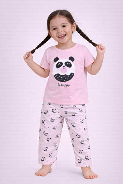 Victor and Jane Girls Panda Print Cotton Pajama Set – T-Shirt & Full Pants Ni...
