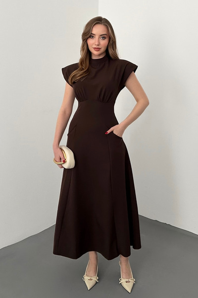 Elbee Fashion Woman Καφέ Φόρεμα Με σούρες