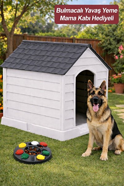 Alezy 5101 Plastik Büyük Boy Köpek Kulübesi (Bulmacalı Yavaş Yeme Mama Kabı H...