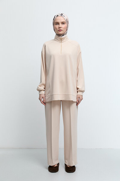 Tuğba Önü Fermuarlı Sweat - Ekru