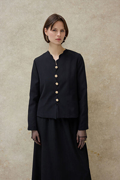 Birgül Bektaş Black Aven Dilim Detailed Jacket