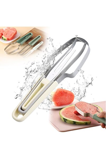 Arabest 2-Piece 3-in-1 Watermelon Slicer Cutter, Stainless Steel Fruit Fork T...