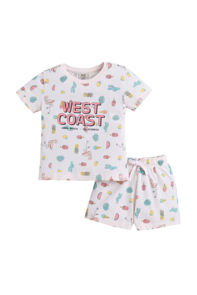 Victor and Jane طقم بيجاما قطن مطبوع عليه صورة الساحل الغربي للبنات - تي شيرت...