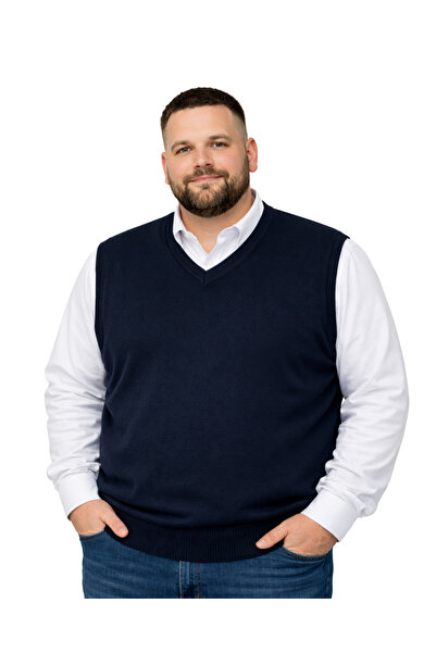 Erkek Büyük Beden Lacivert V Yaka Süveter 3XL-4XL-5XL-6XL