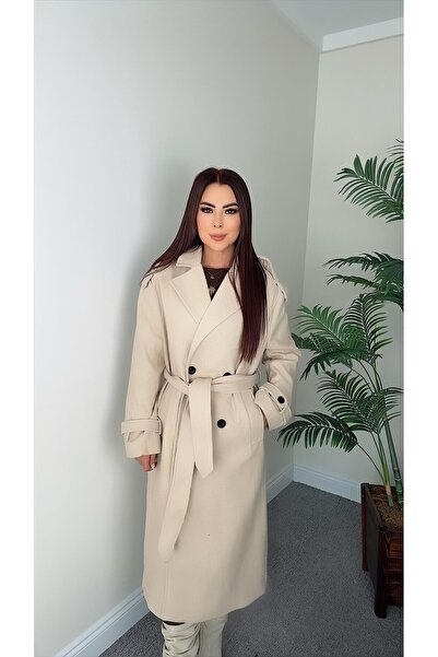 DİDEM GÜLTAKTI Marian Women's Belted Beige Melton Coat
