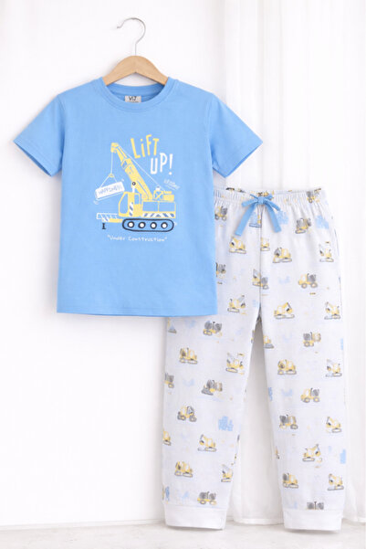 Victor and Jane طقم بيجاما قطن للأولاد بطبعة بناء - تي شيرت وبنطال كامل