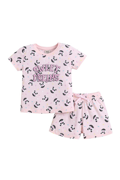 Victor and Jane طقم بيجاما قطن مطبوع عليه "أحلام سعيدة" للبنات - تيشيرت وشورت