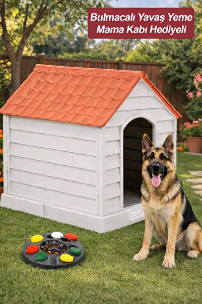 Alezy 5101 Plastik Büyük Boy Köpek Kulübesi (Bulmacalı Yavaş Yeme Mama Kabı H...