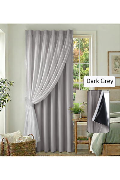 L&Wen Velcro Curtains with Sheer, 100% Blackout, 1Panel Thermal Insulated Win...