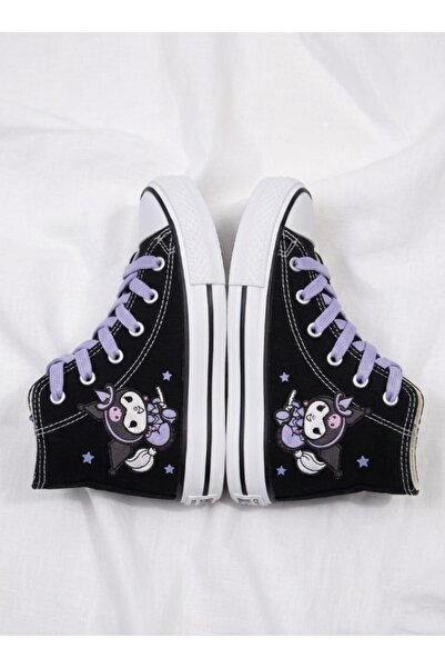 FERRO STEP SİYAH BEYAZ BOT BİLEKLİ KETEN KUROMİ BASKILI SPOR AYAKKABI SNEAKER