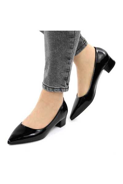 mm Pantofi de dama, lacuiti, cu varf ascutit si toc mic H60A-BLACK