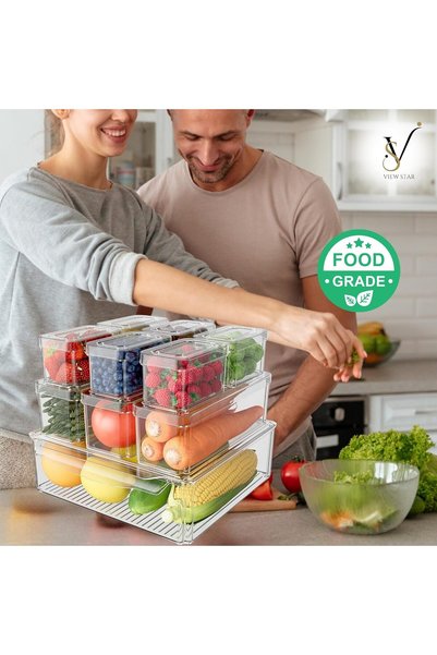 View star 10 Pack Fridge Organizers with Lids, Stackable BPA-Free Clear Refrigerator Storage Bins