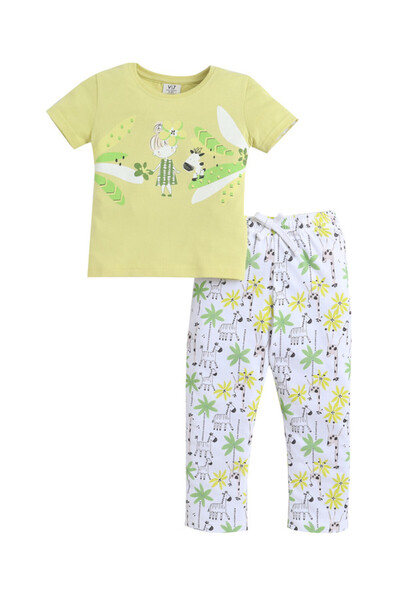 Victor and Jane Girls Nature Print Cotton Pajama Set – T-Shirt & Full Pants N...