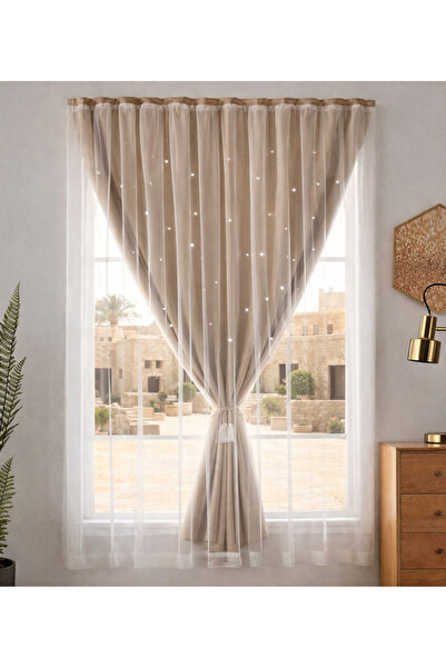L&Wen Velcro Double Layer Stars Blackout Curtains, 1 Panel Without Rods Curta...