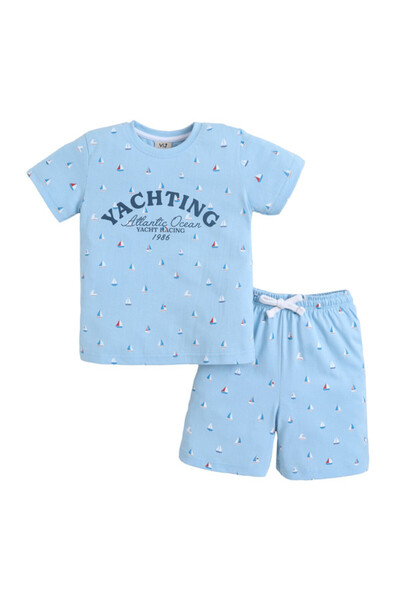Victor and Jane Boys Yachting Print Cotton Pajama Set – T-Shirt & Shorts Nigh...