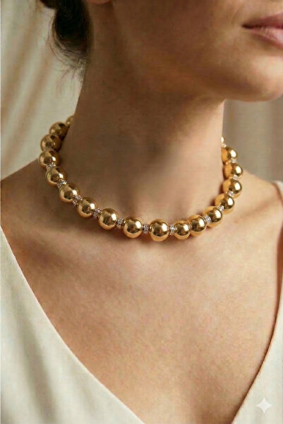 PETEK AKSESUAR Stone Flat Ball Choker Necklace
