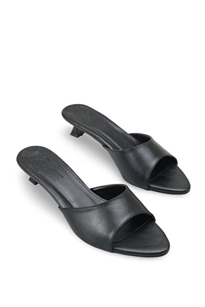 Riccon Γυναικείο Λεπτό τακούνι u T Παντόφλες 001251 Μαύρο Δέρμα