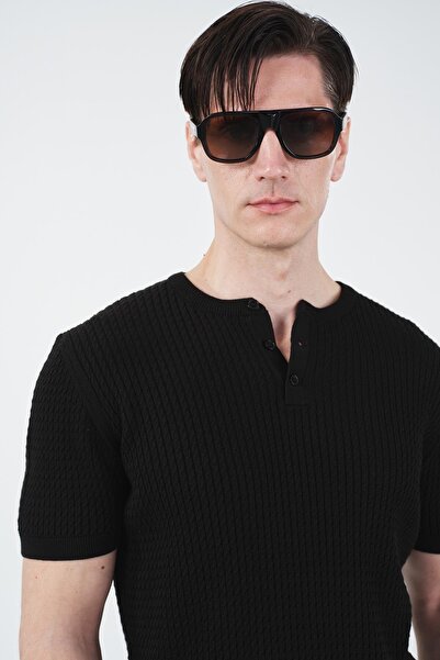 GIESTO Με υφή ΜΑΥΡΟ ΠΛΕΚΤΟ ΜΠΛΟΥΖΑΚΙ ΜΕ ΛΑΙΜΟΥΡΓΙΑ ΠΟΔΗΛΑΤΟΥ