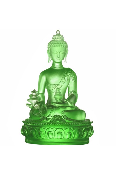 ZODIACOOL Set Buddha Medicinei verde, staueta cristal glazurat Liuli k9 cu co...