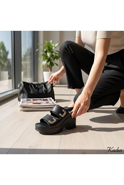 mersin md tekstil Γυναικείες γόβες με χοντρή σόλα και velcro Παντόφλες