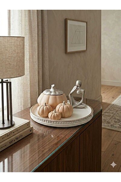 M&C Concept El Yapımı Taş Tozu 6’lı Dekoratif Salon Seti – Tepsi, Kapaklı Şek...