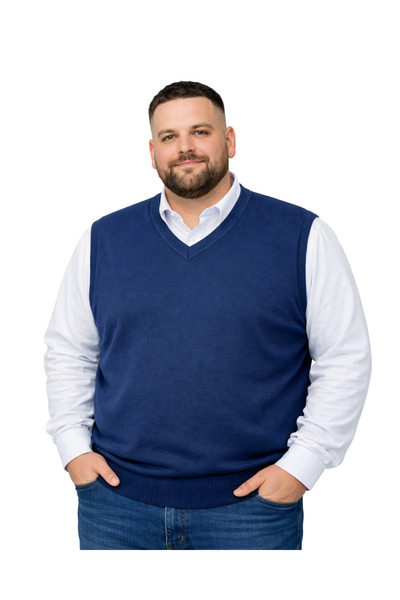 BattalModa Erkek Büyük Beden İndigo V Yaka Süveter 3XL-4XL-5XL-6XL