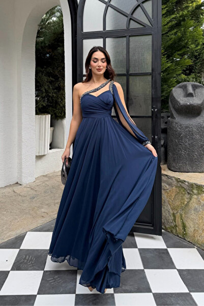 Sindimoda Βραδινό φόρεμα Ayperi με λεπτομέρεια από χάντρες και σκίσιμο 9368