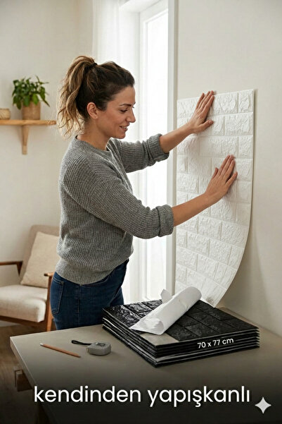 Primeaks Tuğla Desenli 70x77 cm Köpük Kabartmalı 3D Duvar Kağıdı- Kendinden Y...