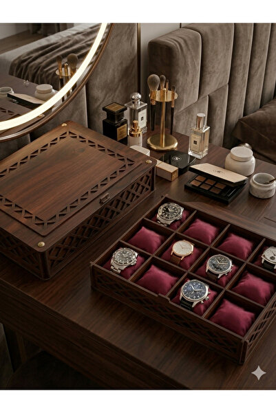 URFA LAZER Kişiye Özel 12 Bölmeli Saat ve Aksesuar Koleksiyon Kutusu Hediyeli...