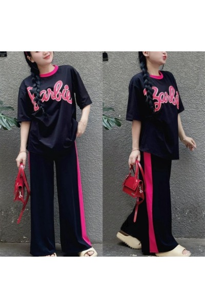 FASHION Casual Graphic T-shirt & Wide-Leg Pants Co-Ord Set for Women