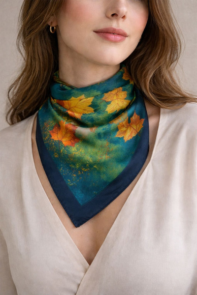 Modex imprimeu floral Detaliu la margine albastru marin mătase i Eșarfă din s...