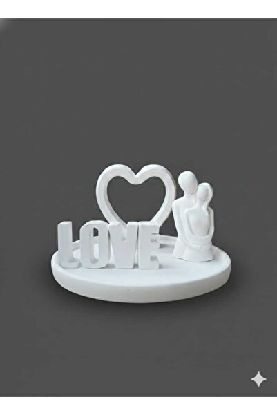 Pura Design El Yapımı Taş Tozu 4’lü LOVE Yazılı Dekoratif Set – Kalpli & Çift Figürlü Salon Aksesuarı