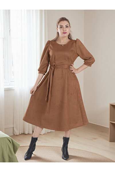 Finelook Women’s Warm Midi Dress with Waist Tie